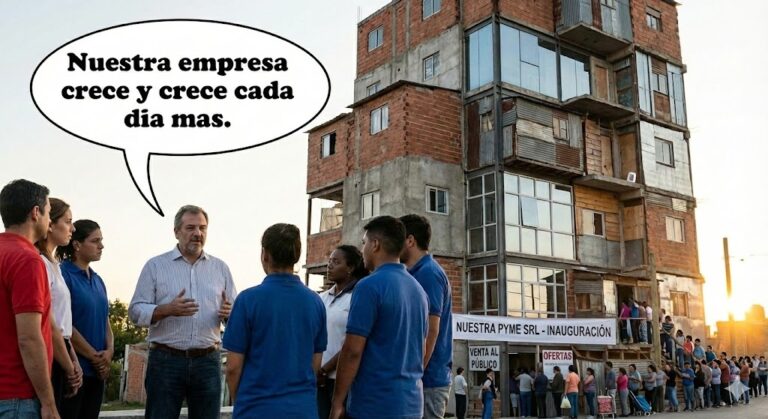 Gráfico de ventas subiendo pero línea de ganancias bajando debido a ineficiencia operativa, es crecimiento desordenado pyme